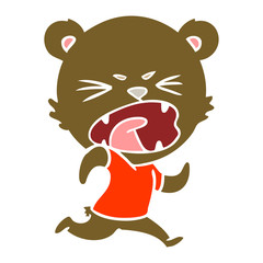 angry flat color style cartoon bear running