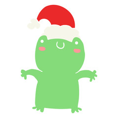 cute flat color style cartoon frog wearing christmas hat