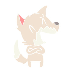 laughing fox flat color style cartoon