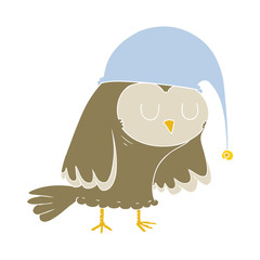 flat color style cartoon owl sleeping