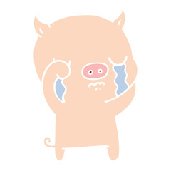 flat color style cartoon pig crying