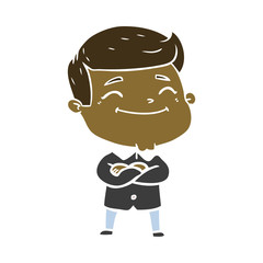 happy flat color style cartoon man