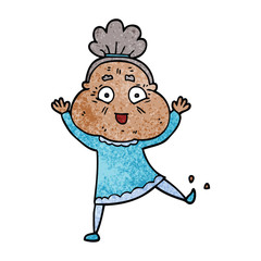 cartoon doodle dancing old lady
