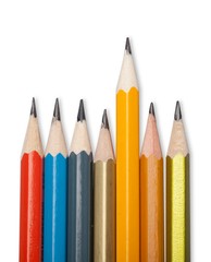 Colorful wooden pencils on white background