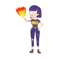 flat color illustration of a cartoon rock girl