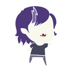 flat color style cartoon laughing vampire girl