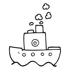 line drawing cartoon steam boat