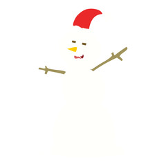 flat color illustration of a cartoon unhappy snowman