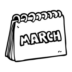 line drawing cartoon calendar showing month of march