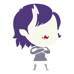 flat color style cartoon laughing vampire girl with crossed arms