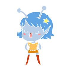 happy alien girl flat color style cartoon