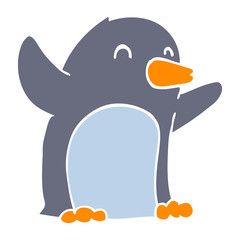 flat color style cartoon excited penguin