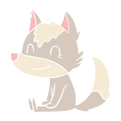 friendly flat color style cartoon wolf
