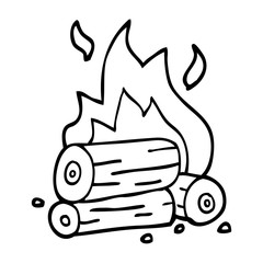 line drawing cartoon burning logs