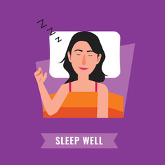 Sleep well. Woman sleeping at night illustration