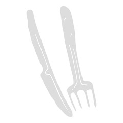 flat color illustration of a cartoon knife and fork