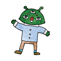 cartoon doodle alien man in sensible clothes