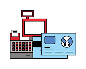cash register bank cards supermarket
