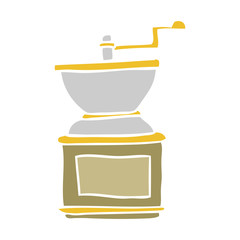 flat color illustration of a cartoon coffee bean grinder