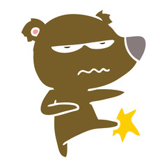 angry bear flat color style cartoon kicking