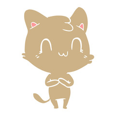 flat color style cartoon happy cat