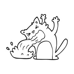 line drawing cartoon cat being sick