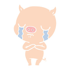flat color style cartoon pig crying