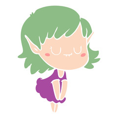 happy flat color style cartoon elf girl wearing dress