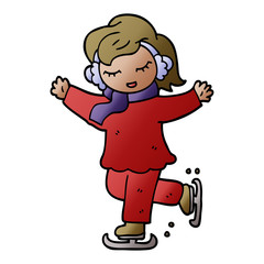 cartoon doodle girl ice skating