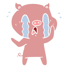 crying pig flat color style cartoon