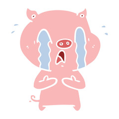 crying pig flat color style cartoon