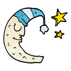 cartoon doodle moon with sleeping cap