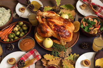 Fototapeta na wymiar Thanksgiving Turkey Dinner with All the Sides
