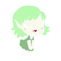 happy flat color style cartoon elf girl