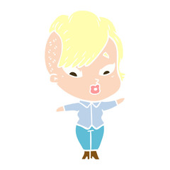 flat color style cartoon surprised girl