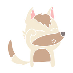 flat color style cartoon wolf pouting