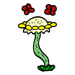 cartoon doodle flower and butterflies