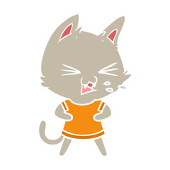 flat color style cartoon cat hissing