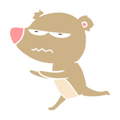 angry bear flat color style cartoon running