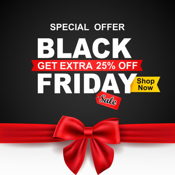 Black Friday sale with red ribbon.vector illustration