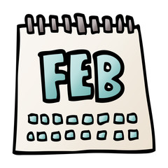 cartoon doodle calendar showing month of february