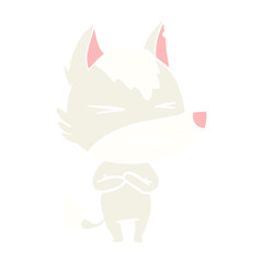 angry wolf flat color style cartoon