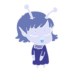 cute alien girl flat color style cartoon