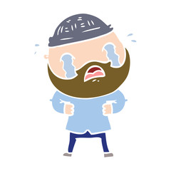 flat color style cartoon bearded man crying