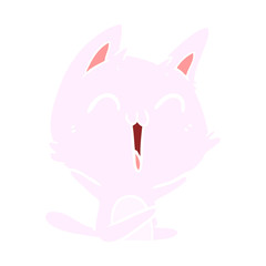 happy flat color style cartoon cat meowing