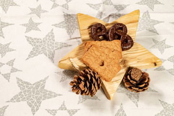 Close up of speculoos as christmas cookies on christmas decoration
