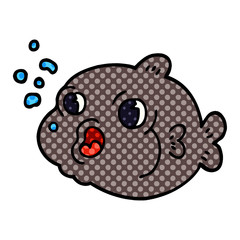 cartoon doodle fish blowing bubbles