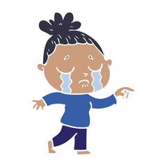 flat color style cartoon crying woman pointing