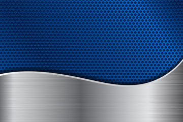 Blue metal perforated background with stainless steel wave