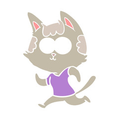 happy flat color style cartoon cat jogging